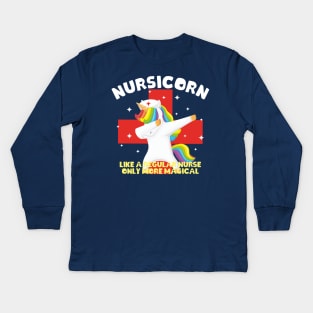 Nursicorn Dabbing Unicorn Funny Nurse Kids Long Sleeve T-Shirt